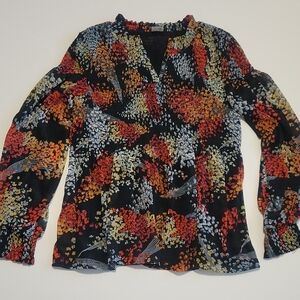 Floral Boho Women's Blouse - Black, Red, Orange, Yellow